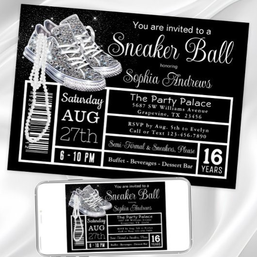 チャックスパールスダイヤモンドスニーカーのボール誕生日パーティー 招待状