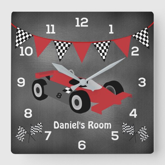 チャックボードレースカーパーソナライズされたクロック スクエア壁時計 (正面)