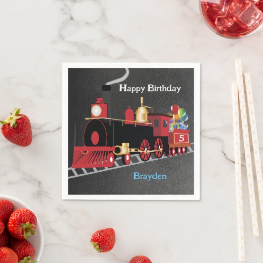 チャックボード子供列車の誕生日パーティー スタンダードカクテルナプキン (インサイチュ)