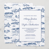 チャッタヌガ トイレイ ネイビーとホワイト 招待状 (正面/裏面)