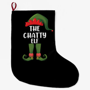 チャットするエルフの家族おそろいクリスマスグループ ラージクリスマスストッキング