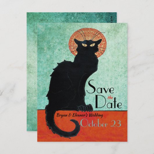 チャットノワールヴィンテージフランスのキャットブルーセーブザデート ポストカード (正面/裏面)