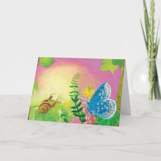 チャップマンの青い蝶とアリとカタツムリのイラスト カード (正面)