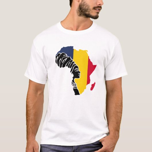 チャド国旗のアフリカ地図エスニック伝統ブラック Tシャツ (正面)
