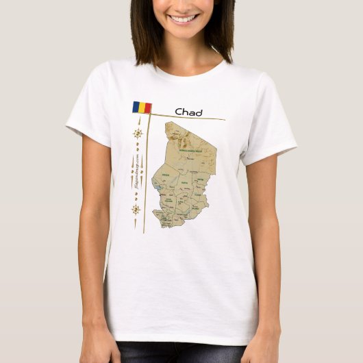 チャド地図+国旗+タイトルTシャツ Tシャツ (正面)