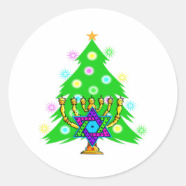 チャヌカーとクリスマスホリデーカード ラウンドシール