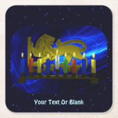 チャヌッカブラスライオン(ユダヤ教)メノラー スクエアペーパーコースター (正面)