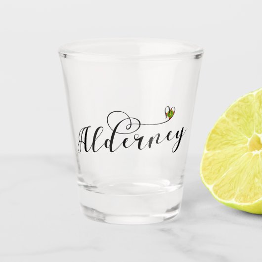 チャネル諸島，アルダーニー国旗のハート, ショットグラス (正面)