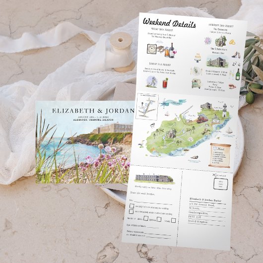 チャネル諸島 図解入りの、写真付きの結婚| 三つ折り招待状