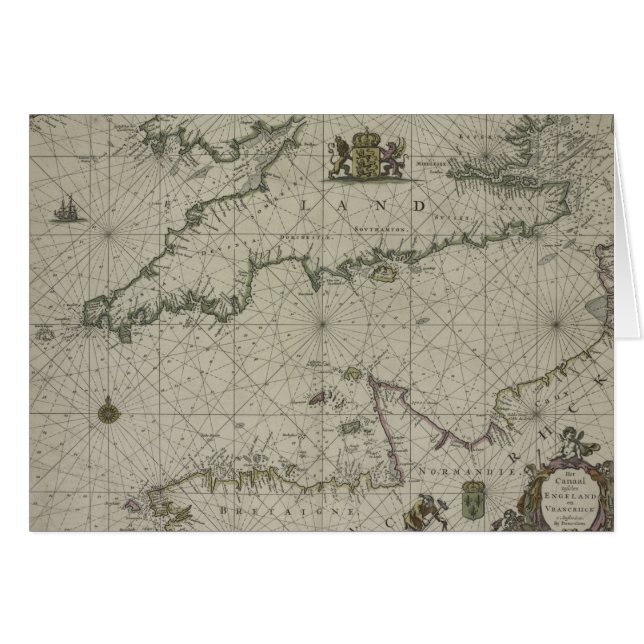 チャネル1666年の旧式な地図(色の版木、銅版、版画) (正面横)