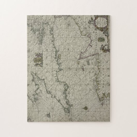 チャネル1666年の旧式な地図(色の版木、銅版、版画) ジグソーパズル (縦)
