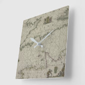 チャネル1666年の旧式な地図(色の版木、銅版、版画) スクエア壁時計 (傾斜)