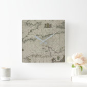 チャネル1666年の旧式な地図(色の版木、銅版、版画) スクエア壁時計 (ホーム)