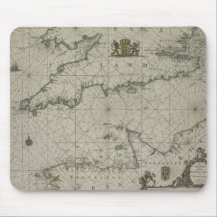 チャネル1666年の旧式な地図(色の版木、銅版、版画) マウスパッド