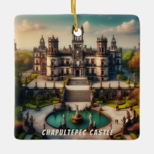 チャパルテペックキャッスルメキシコヴィンテージトラベル セラミックオーナメント (正面)