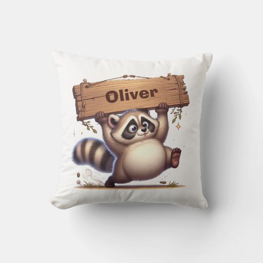 チャビラクーンと木造の名前プレート クッション (正面)
