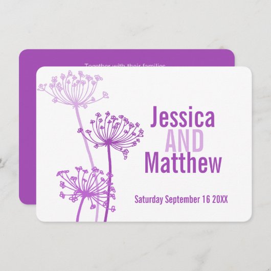 チャビルモダンフラワーパープルピンクの結婚式の招待 招待状 (正面/裏面)