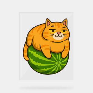 チャビーキャットオンスイカミームシャツ アクリルサイン
