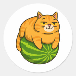 チャビーキャットオンスイカミームシャツ ラウンドシール