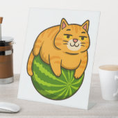 チャビーキャットオンスイカミームシャツ 台座サイン (インサイチュ)