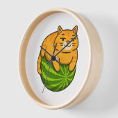 チャビーキャットオンスイカミームシャツ 壁時計 (傾斜)