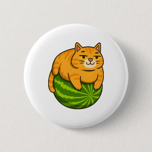 チャビーキャットオンスイカミームシャツ 缶バッジ