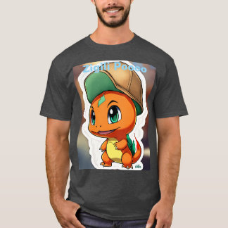 チャビースタイルのリザードンと明るい緑色の目が特徴のTシャツ Tシャツ
