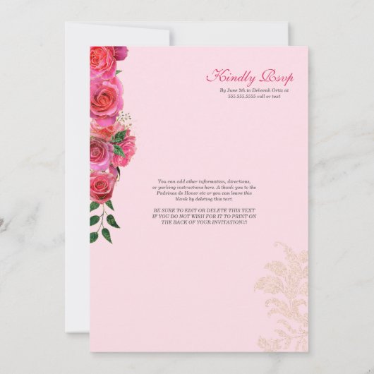 チャファンシーラピンク金ゴールドバラカントリーキンセアニェラ 招待状 (裏面)