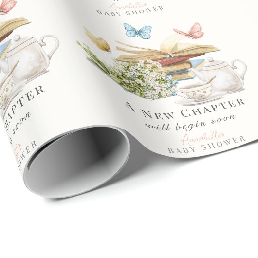 チャプターバタフライストーリーブックベビーシャワー ラッピングペーパー (ロールコーナー)