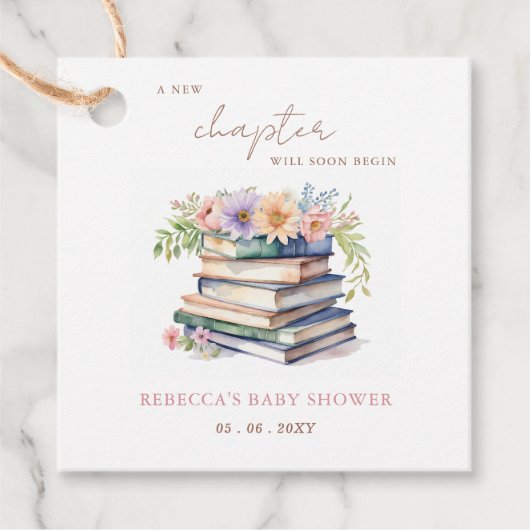 チャプター物語の新しい男女兼用ブックベビーシャワー フェイバータグ (正面)