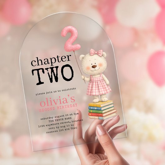 チャプター2 テディベア ブックス 女の子 2歳の誕生日 アクリル招待状