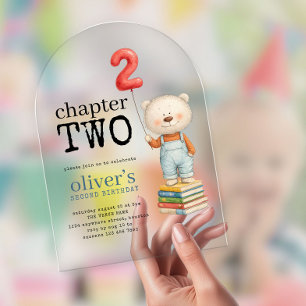 チャプター2 テディベア ブックス 男の子 2歳の誕生日 アクリル招待状
