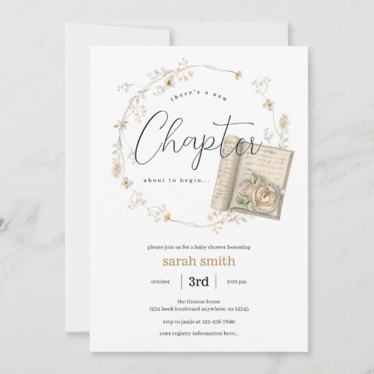 チャプター・ブックをテーマにした赤男女兼用ちゃんシャワー 招待状 (正面)