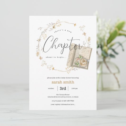 チャプター・ブックをテーマにした赤男女兼用ちゃんシャワー 招待状 (スタンド正面)