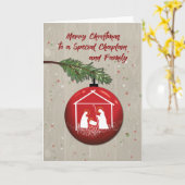 チャプレーンとマンガー付き家族のクリスマスオーナメント カード (黄色い花)