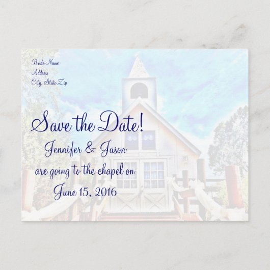チャペルに行く日付のポストカ結婚ードを保存 案内ポストカード (裏面)