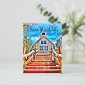 チャペルに行く日付のポストカ結婚ードを保存 案内ポストカード (スタンド正面)