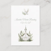 チャペルの洗礼白い鳩、緑の追悼カード 名刺 (正面)