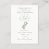 チャペルの洗礼白い鳩、緑の追悼カード 名刺 (裏面)