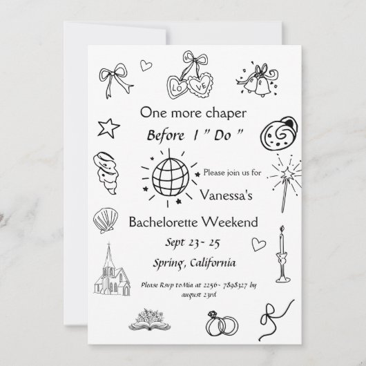 チャペルブックの前の1章バチェロレッテ 招待状 (正面)