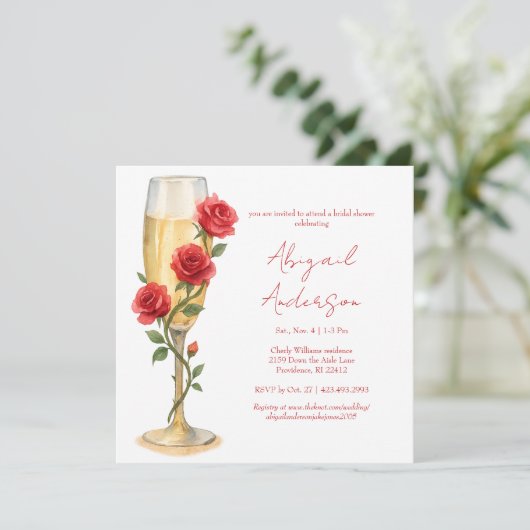 チャペル広場の赤いバラの輝く結婚前祝賀会 招待状 (スタンド正面)