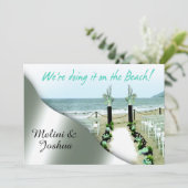 チャペル 淡い水色 グレーのシルバー ビーチ ウェディング 招待状 (スタンド正面)