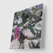 チャラサボテン開花 スクエア壁時計 (傾斜)