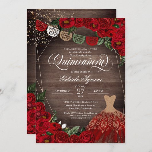 チャラレ素朴ッドロセスグリッタードレスキンセニェラ 招待状 (正面/裏面)