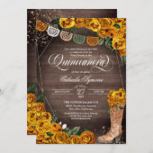 チャラ素朴女性のカーボーイイエローローズキンセアニラ 招待状 (正面/裏面)