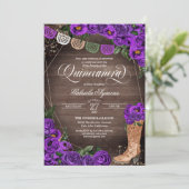 チャラ素朴女性のカーボーイブートパープルバラキンセアニラ 招待状 (スタンド正面)