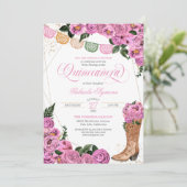 チャラ赤面ピンクローズ女性のカーボーイブーツキンセアニラ 招待状 (スタンド正面)