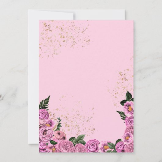 チャラ赤面ピンクローズ女性のカーボーイブーツキンセアニラ 招待状 (裏面)