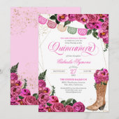 チャラ・ルスティックカウガール ピンクのバラのキンセアニェラ招待状 招待状 (正面/裏面)