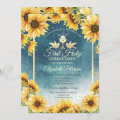 チャリスエレガントヒマワリ最初の聖餐式 招待状 (正面/裏面)